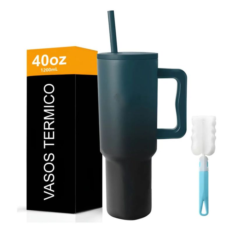 Vaso Térmico 40oz Termo Taza De Acero Inoxidable Con Popote, Color Azul petróleo