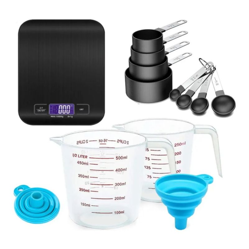 Báscula Cocina Digital, cucharas Medidoras Y Tazas Medidoras, Color Negro