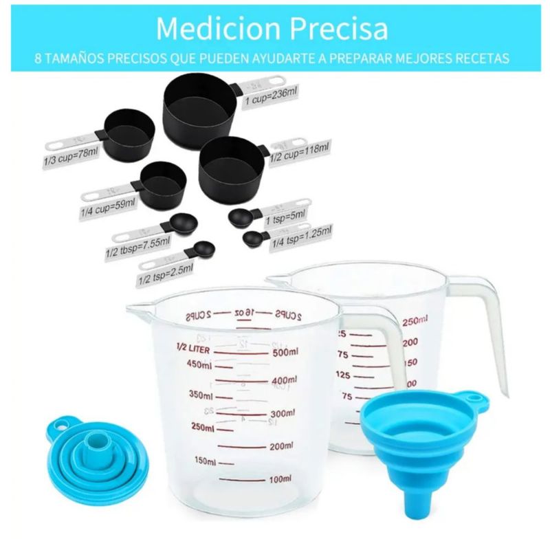 Báscula Cocina Digital, cucharas Medidoras Y Tazas Medidoras, Color Negro