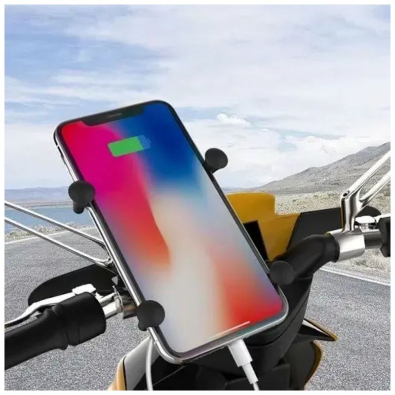 Base Soporte Porta Celular Para Moto/bicicleta Cargador Usb, Color Negro