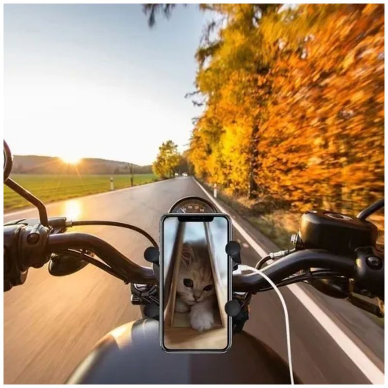 Base Soporte Porta Celular Para Moto/bicicleta Cargador Usb, Color Negro