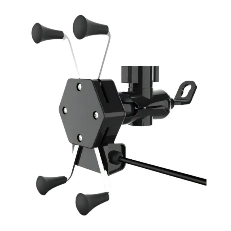 Base Soporte Porta Celular Para Moto/bicicleta Cargador Usb, Color Negro