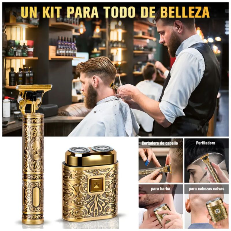 Kit De Maquina Rasuradora Barba Eléctrica Hombre 7500rpm Rasuradora, Color Dorado