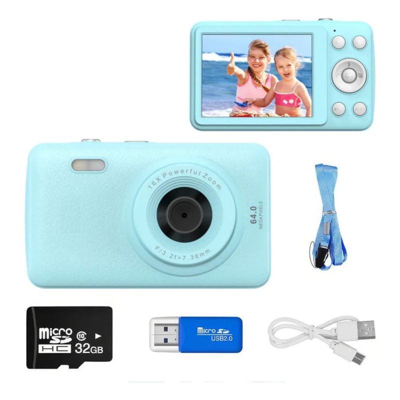 Cámara Digital 48MP 4K con Zoom 16x y Autofoco para Niños y Principiantes, Color Azul