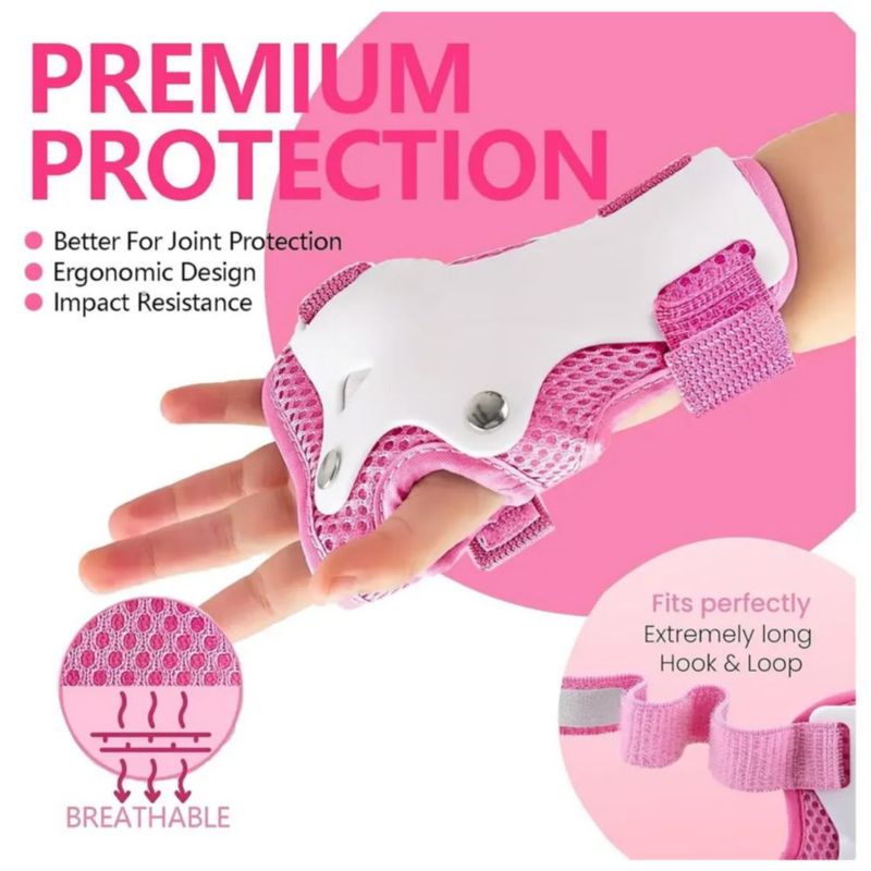 Kit De Protección De Patín Niños Bicicleta Patinar Scooter 6, Color Rosa/Blanco