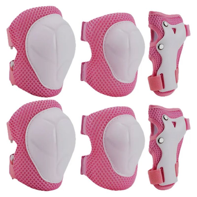 Kit De Protección De Patín Niños Bicicleta Patinar Scooter 6, Color Rosa/Blanco