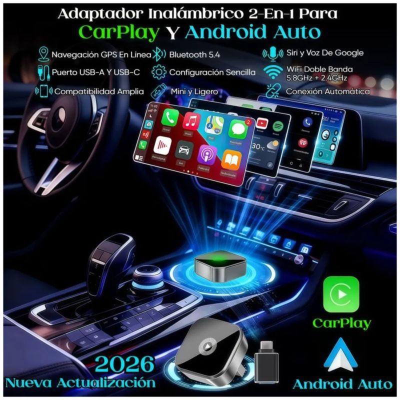 Adaptador Inalámbrico Carplay Y Android Auto 2en1 Mini, Color Gris