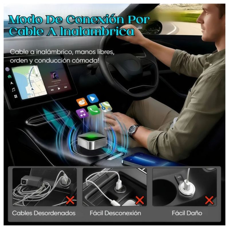 Adaptador Inalámbrico Carplay Y Android Auto 2en1 Mini, Color Gris