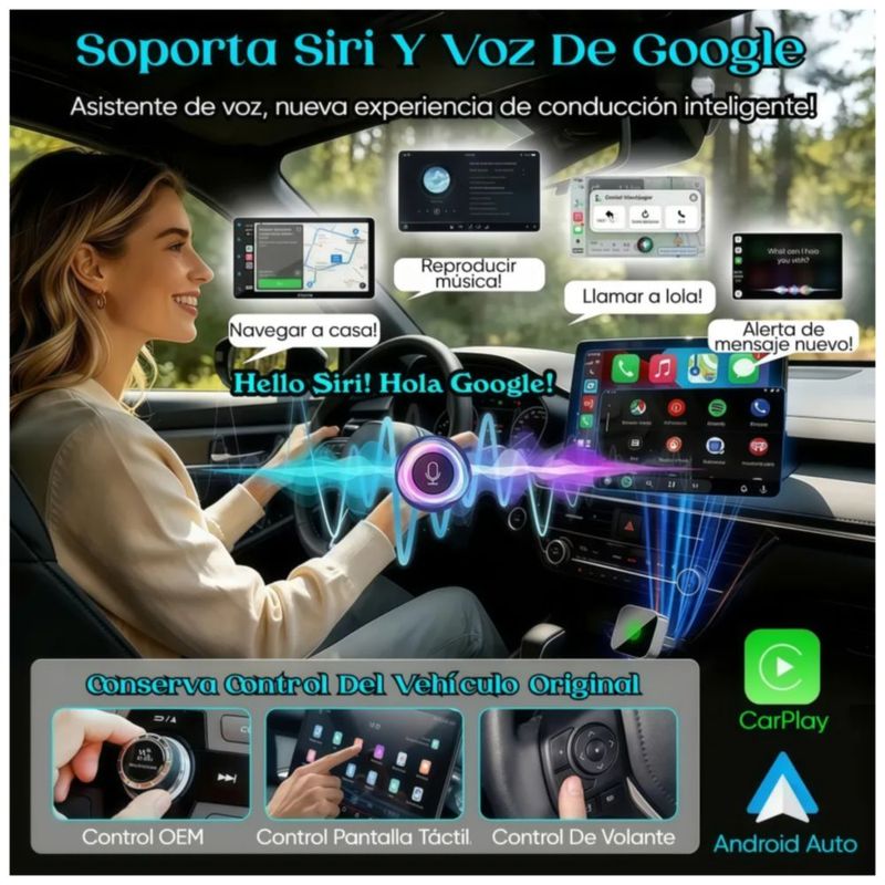 Adaptador Inalámbrico Carplay Y Android Auto 2en1 Mini, Color Gris