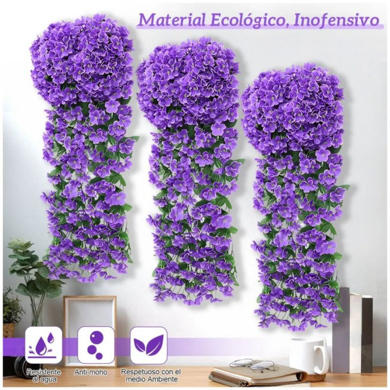 2 Flores Artificiales Decorativas Colgantes Boda Decoración, Color Morado