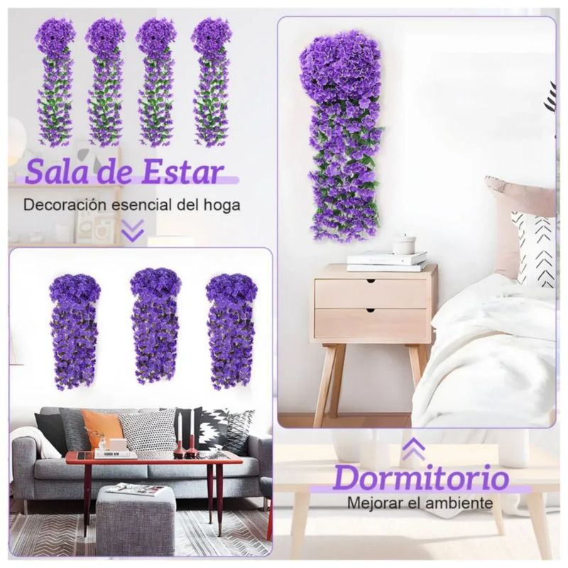2 Flores Artificiales Decorativas Colgantes Boda Decoración, Color Morado