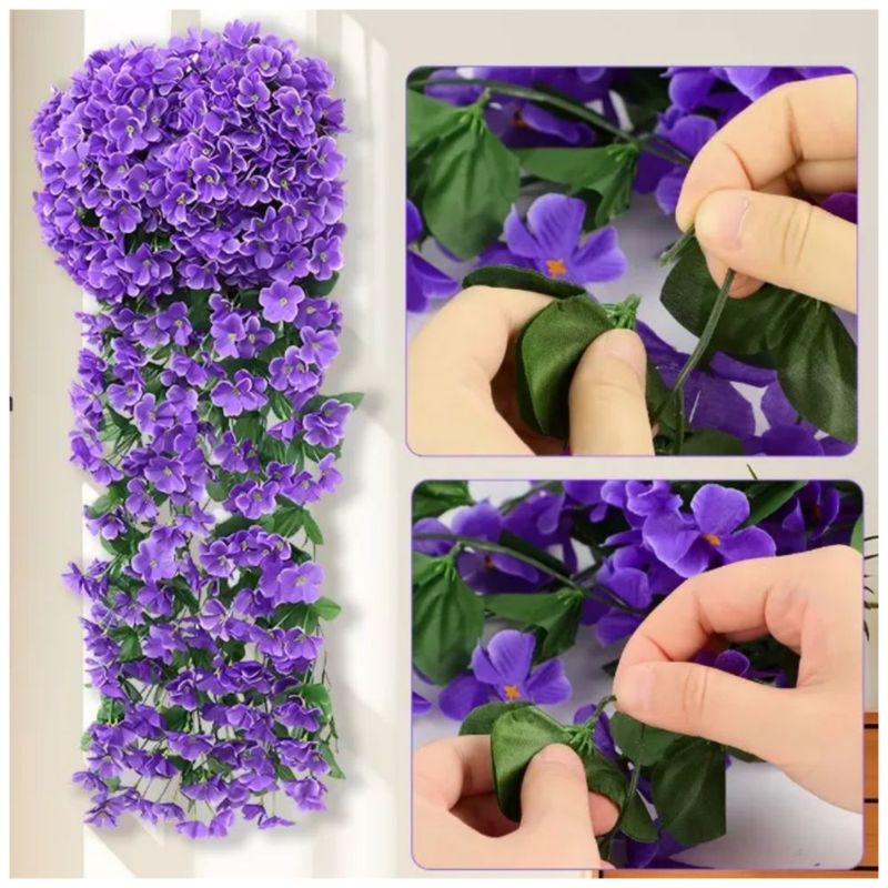 2 Flores Artificiales Decorativas Colgantes Boda Decoración, Color Morado