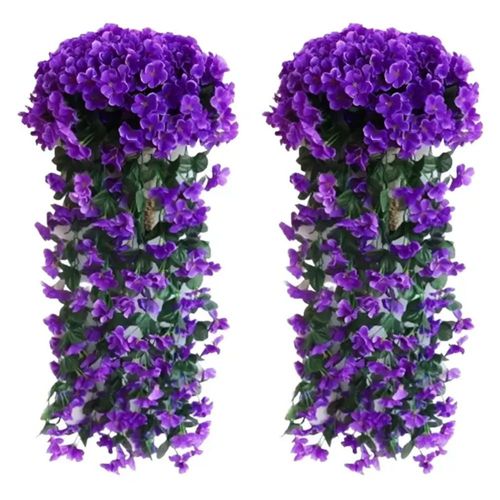 2 Flores Artificiales Decorativas Colgantes Boda Decoración, Color Morado