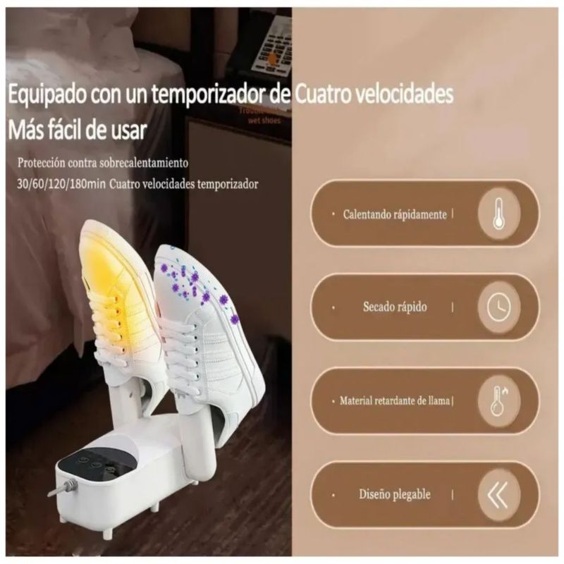 Secador Eléctrico De Zapato Ozono Desodorización Telescópico, Color Blanco