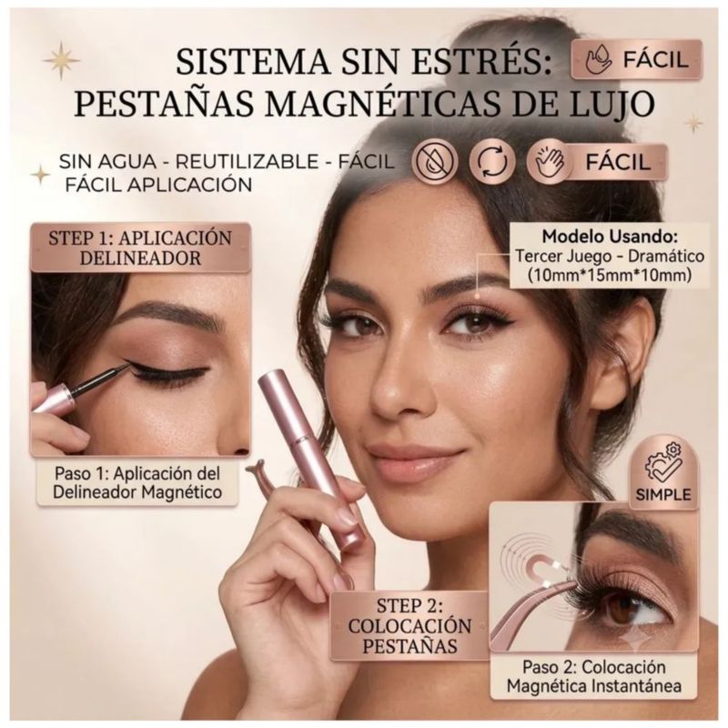 5 Kit De Pestañas Postizas Magnéticas & Delineador,  Color Negro