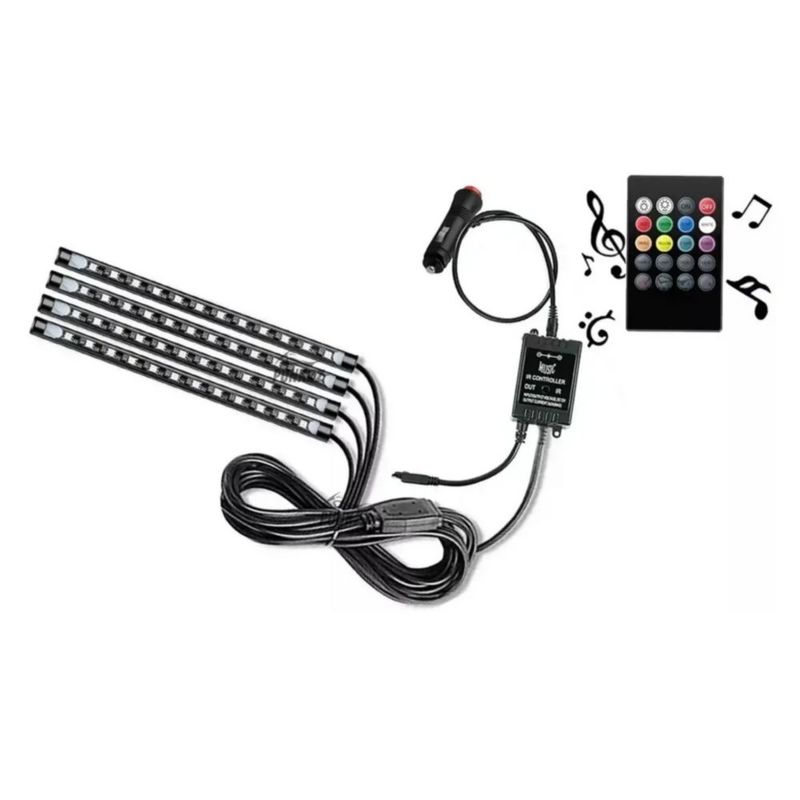 Tiras 48 Led Rgb Interior Control Remoto Luz Para Auto, Color Negro