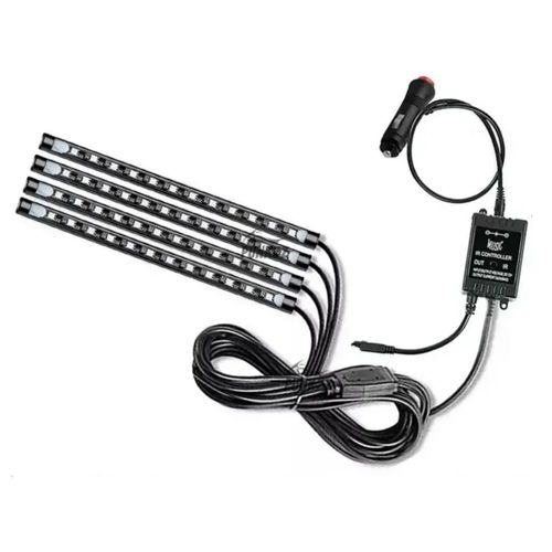Tiras 48 Led Rgb Interior Control Remoto Luz Para Auto, Color Negro