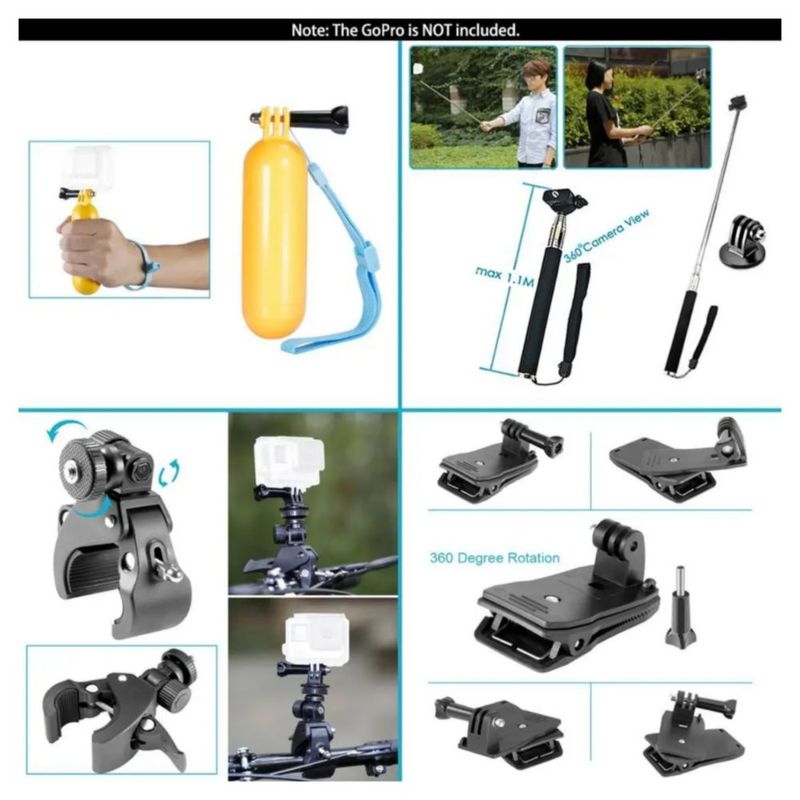 Kit De Accesorios Para Cámara De Acción 50 Piezas, Color Negro