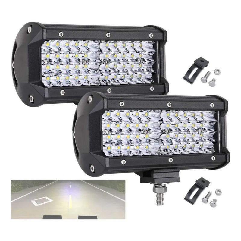 Faros Led Auxiliares , 144w, 1200lm Para Auto, Moto Cuadrados, Color Negro