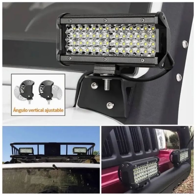 Faros Led Auxiliares , 144w, 1200lm Para Auto, Moto Cuadrados, Color Negro