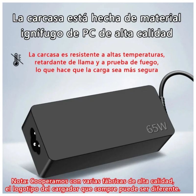 Cargador Usb Tipo C Para Hp, Dell, Huawei 20v 3.25a, Color Negro