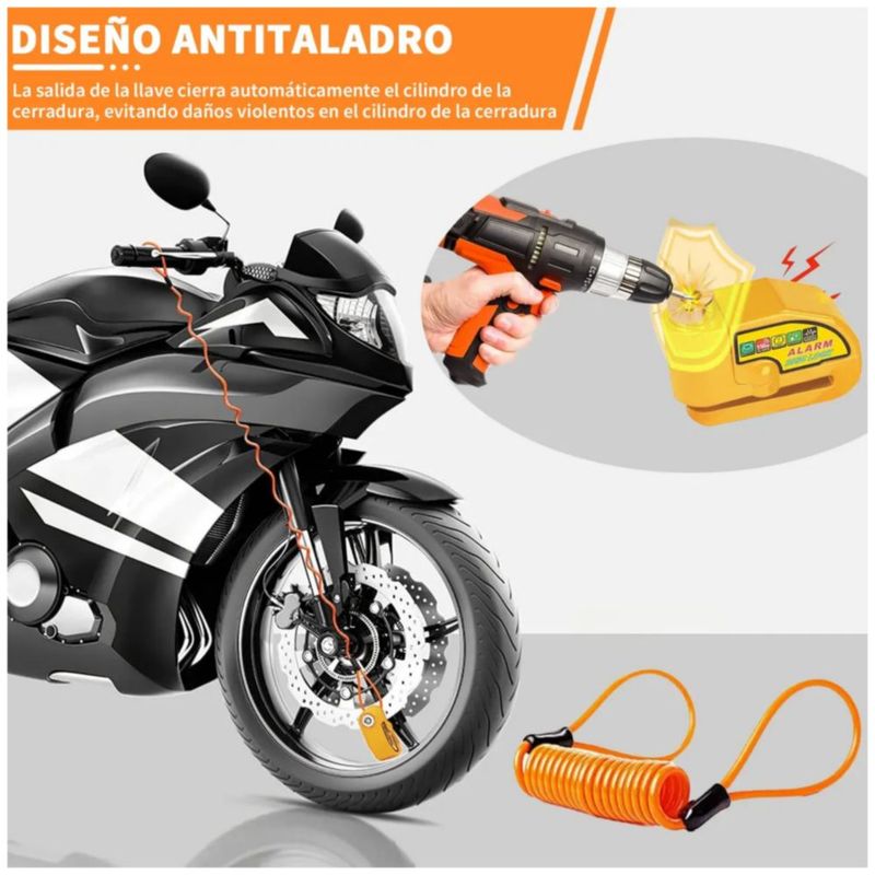 Alarma Motocicleta Bloqueo Impermeable Freno Disco Candado, Color Naranja