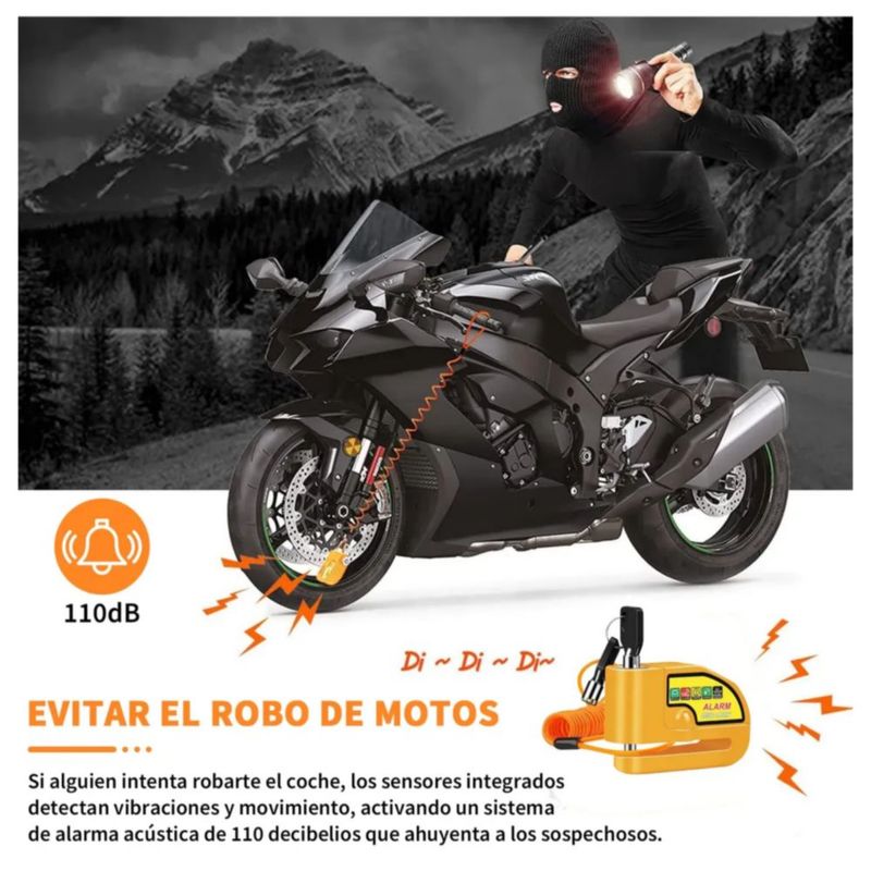 Alarma Motocicleta Bloqueo Impermeable Freno Disco Candado, Color Naranja