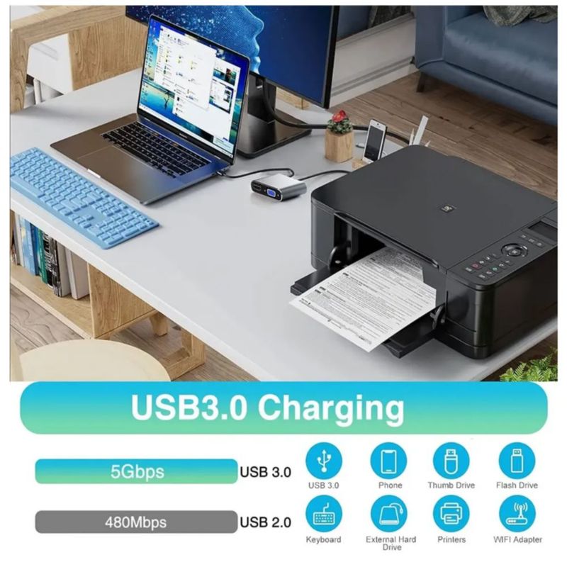 Adaptador Usb C A Hdmi Vga 4 En 1 Para Macbook/air Pro/iPad, Color Gris