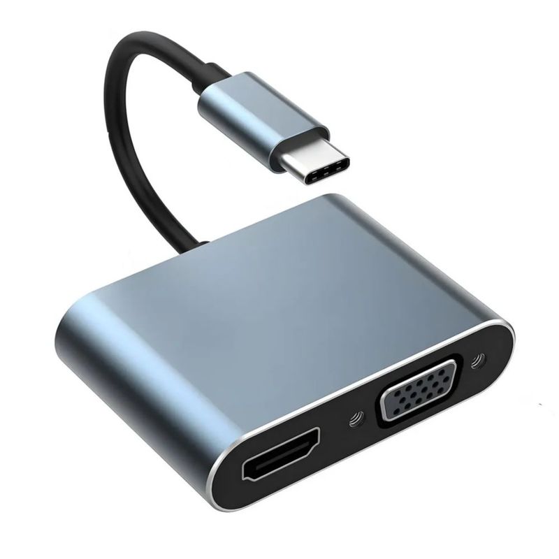 Adaptador Usb C A Hdmi Vga 4 En 1 Para Macbook/air Pro/iPad, Color Gris