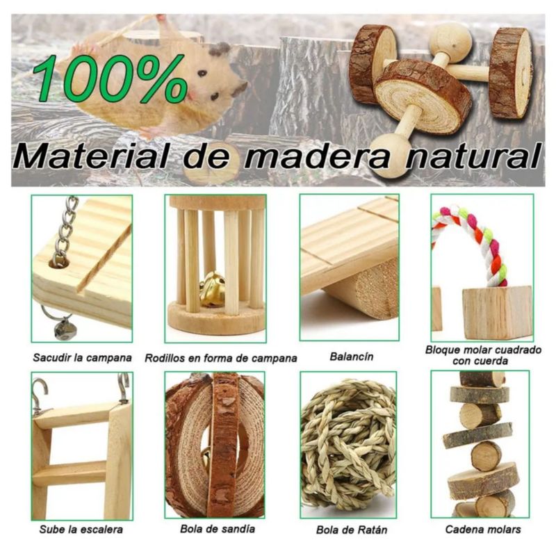 Juego De Juguetes Masticar Para Hámster Conejo Mascota 10pzs Madera