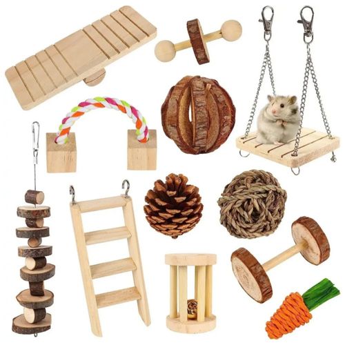 Juego De Juguetes Masticar Para Hámster Conejo Mascota 10pzs Madera
