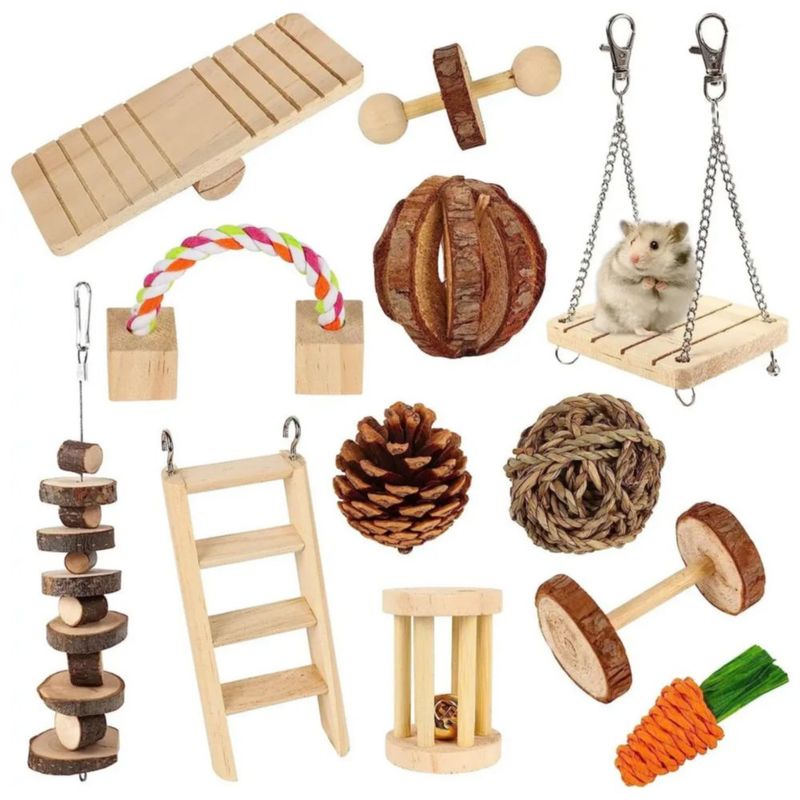 Juego De Juguetes Masticar Para Hámster Conejo Mascota 10pzs Madera