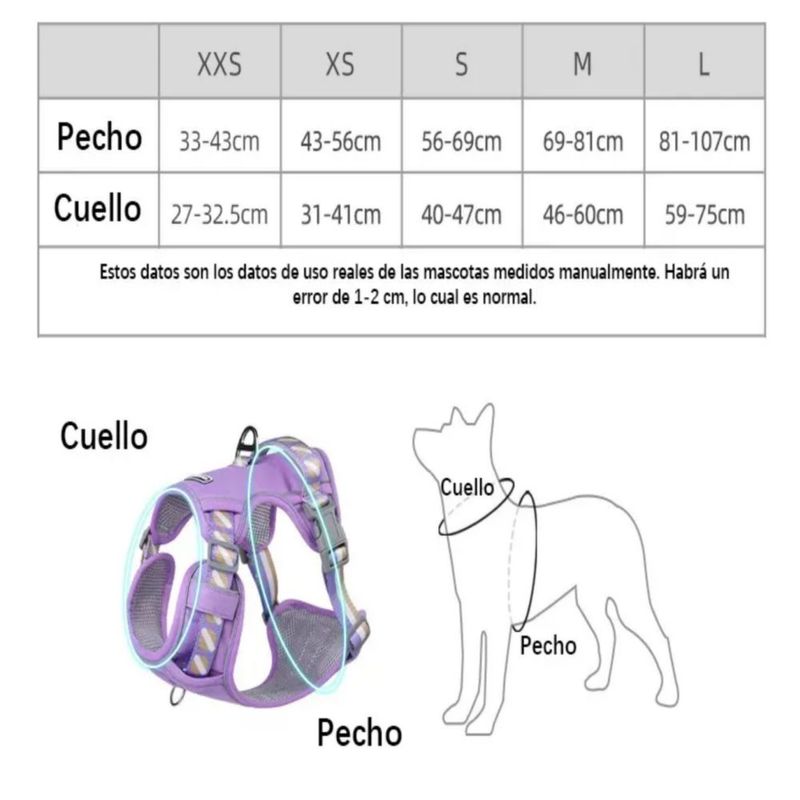 Pechera Arnés Con Correa para Mascotas con antirreflejante Violeta