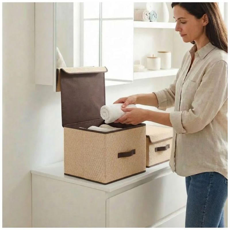 6 Cajas Organizadoras De Tela Plegable Color Café