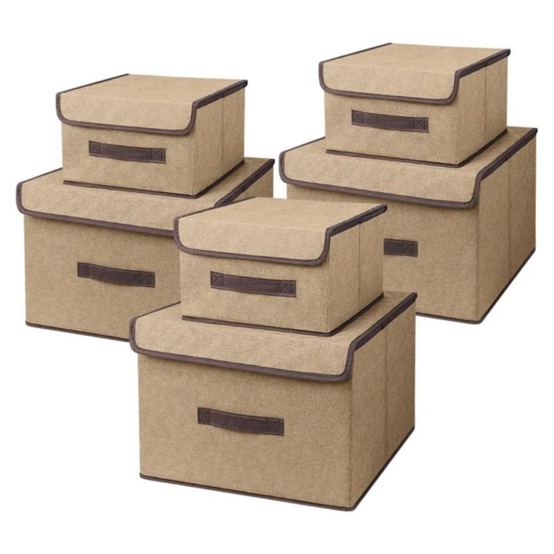 6 Cajas Organizadoras De Tela Plegable Color Café