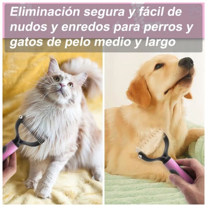 Cepillo Deslanador con Masajeador para Mascota Rosa