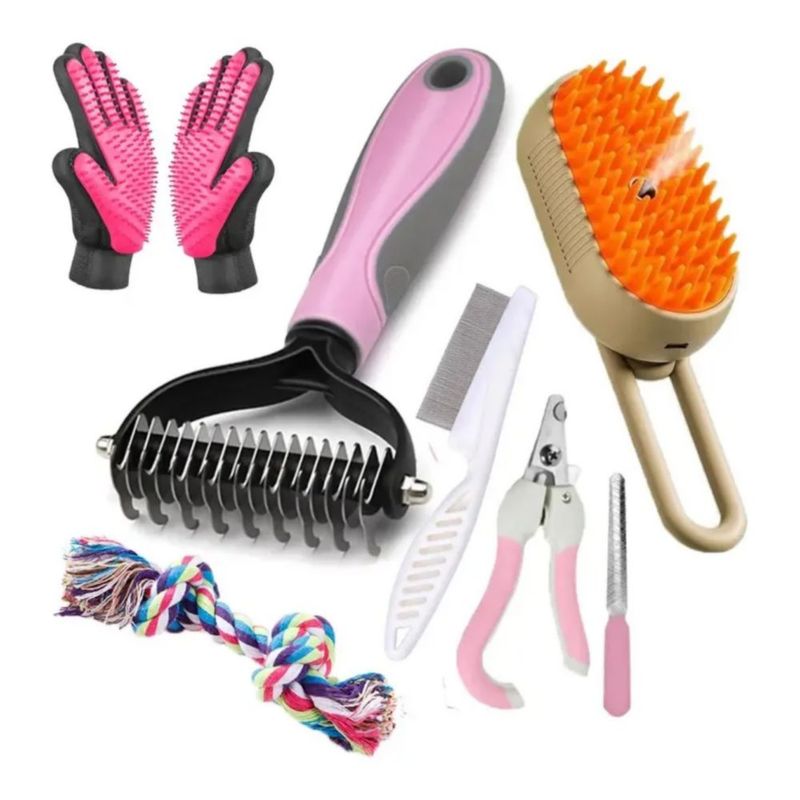 Cepillo Deslanador con Masajeador para Mascota Rosa