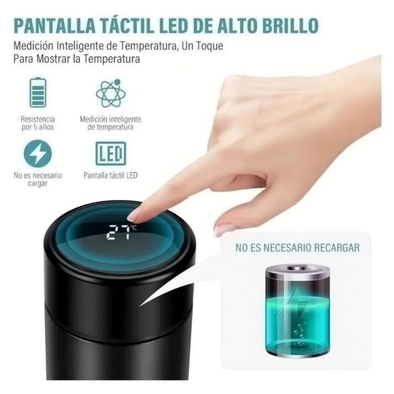 Termo Digital 500ml De Acero Inoxidable Color Negro