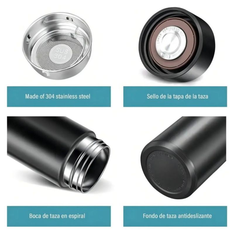 Termo Digital 500ml De Acero Inoxidable Color Negro