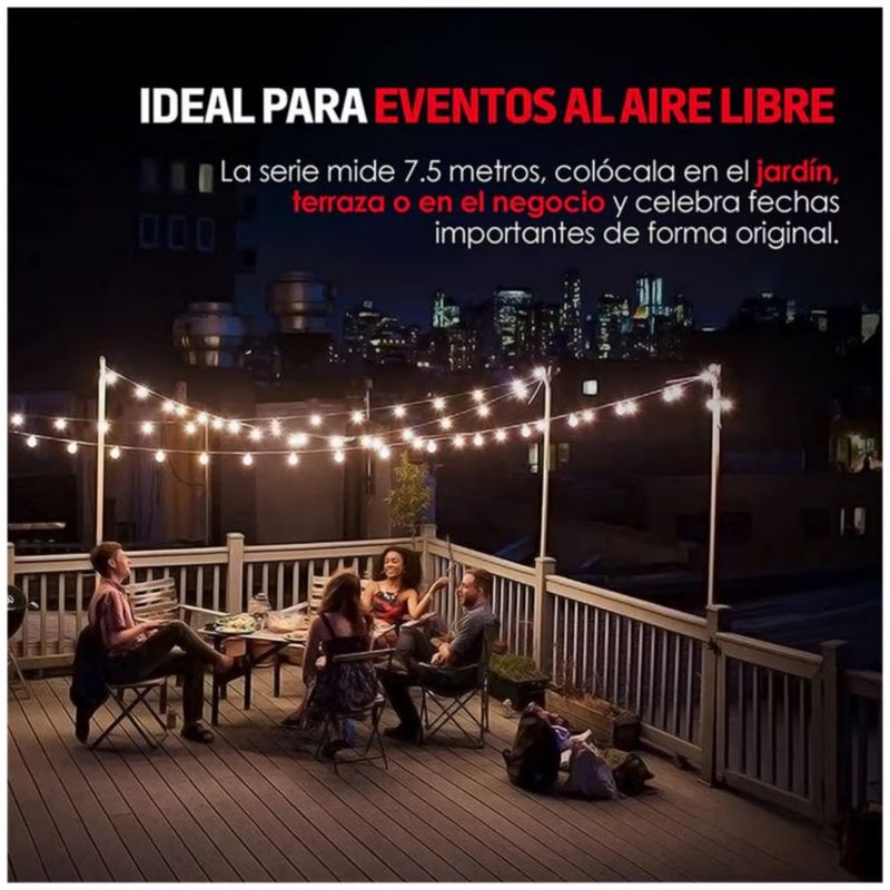 Guirnalda De Luces 25 Focos Exterior Color Negro
