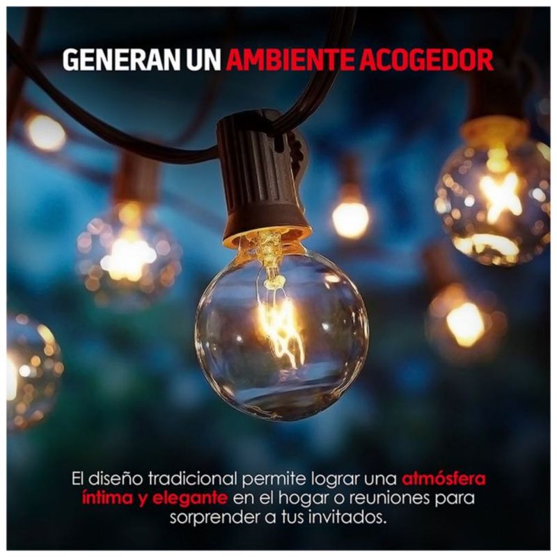 Guirnalda De Luces 25 Focos Exterior Color Negro