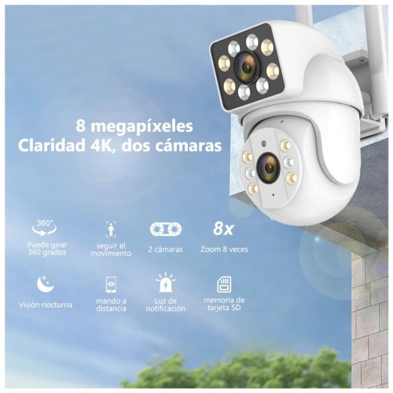 Cámara de Seguridad con Doble Lente Bidireccional Color Blanco