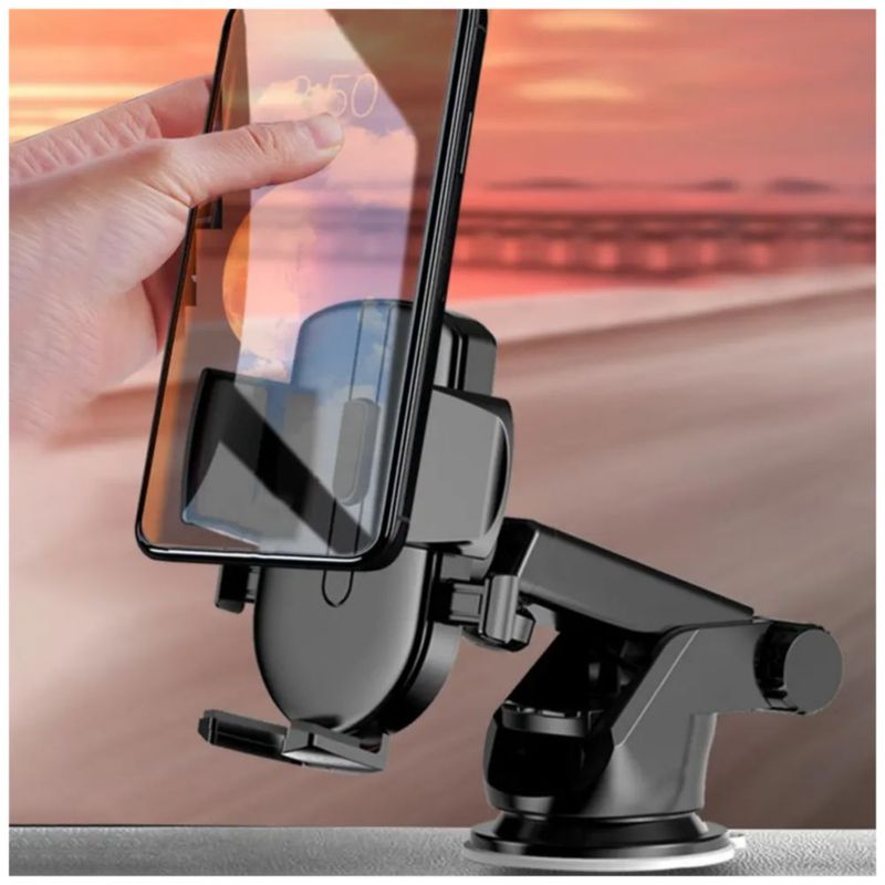 Soporte Para Celular Auto 360° Ventosa Pinza Ajustable Color Negro