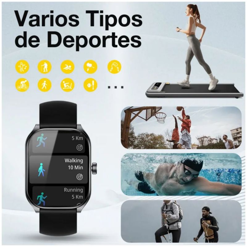 Smartwatch, Reloj Inteligente con  Bluetooth y Pantalla de 2.01" Color Negro