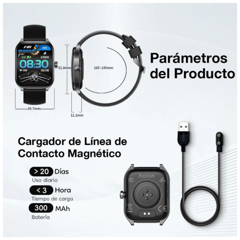 Smartwatch, Reloj Inteligente con  Bluetooth y Pantalla de 2.01" Color Negro
