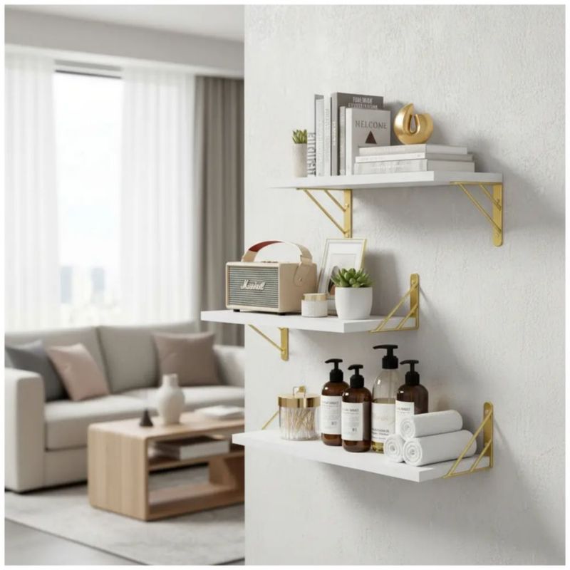 3 Repisas Flotantes de Madera Modernas Color Blanco
