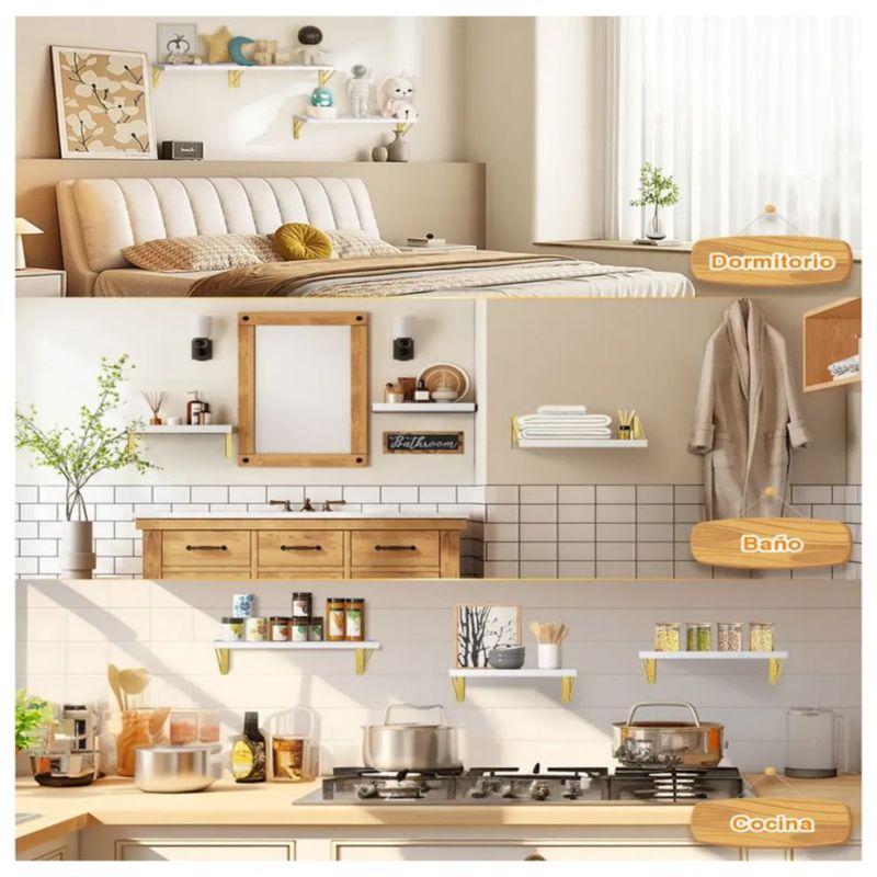 3 Repisas Flotantes de Madera Modernas Color Blanco