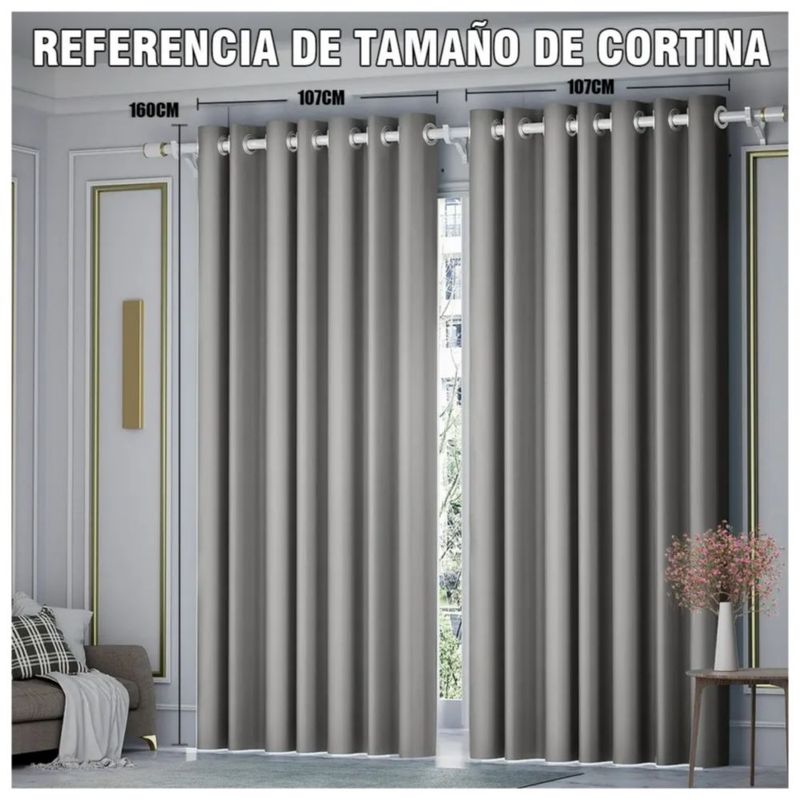 2 Cortinas Blackout Para Ventana 214x160cm Color Gris