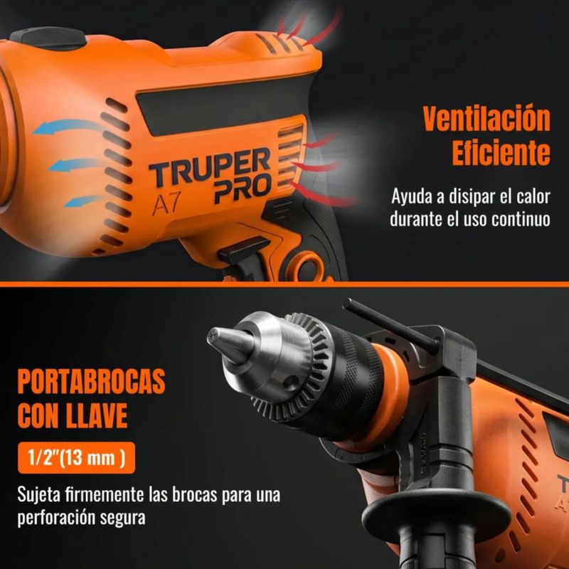 Taladro rotomartillo atornillador eléctrico de 1/2" 650W, caja de cartón, 127V, 60Hz NARANJA/NEGRO