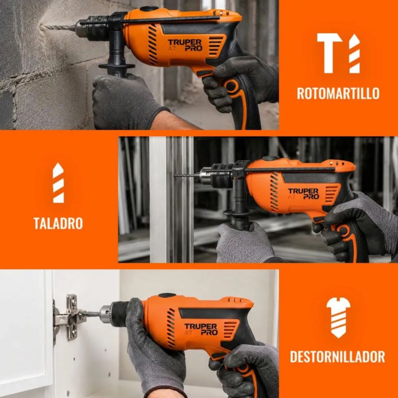 Taladro rotomartillo atornillador eléctrico de 1/2" 650W, caja de cartón, 127V, 60Hz NARANJA/NEGRO